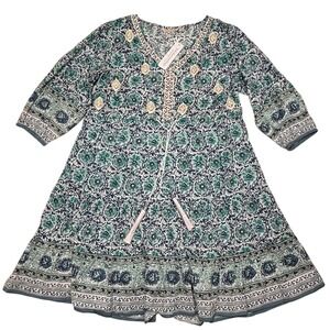 Soft Surroundings Womens Dress XL Nerissa Abstract Floral Blue Embroidered NWT